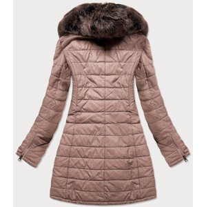 Dámsky kabát z eko kože v staroružovej farbe s kožušinou (LD5520) Růžová S (36)