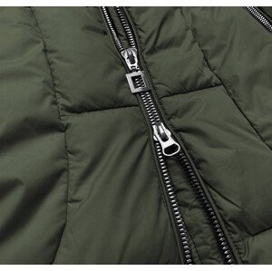 Prešívaná dámska zimná bunda v khaki farbe s kapucňou (7690) zielony S (36)