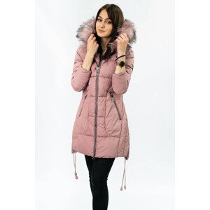 Prešívaná dámska zimná bunda v staroružovej farbe s kapucňou (7690) Růžová S (36)