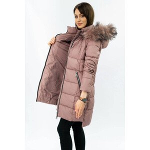 Prešívaná dámska zimná bunda v staroružovej farbe s kapucňou (7702) Růžová S (36)