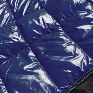 Lakovaná prešívaná dámska bunda v Chrpová farbe (7695) Modrá XS (34)