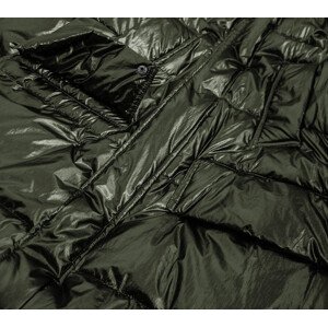 Dámska metalická zimná bunda v khaki farbe s kapucňou (8295) zielony L (40)