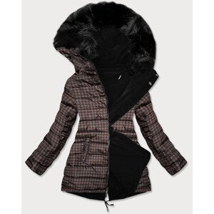 Čierno-hnedá obojstranná dámska zimná bunda (W557) Hnědá L (40)
