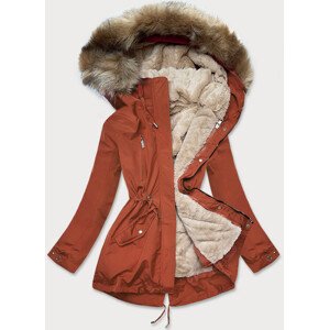 Rudo-svetlo béžová dámska zimná bunda s machovitým kožúškom (W553) Béžová XL (42)