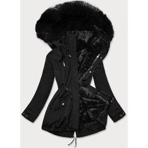 Čierna dámska zimná bunda s machovitým kožúškom (W553) černá XXL (44)