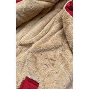 Červeno-béžová teplá dámska zimná bunda (W559) Červená XL (42)