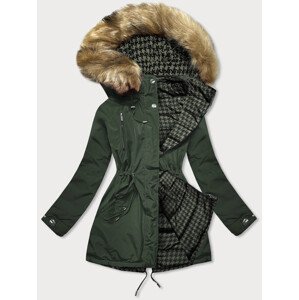 Obojstranná dámska zimná bunda v khaki farbe (W557BIG) zielony 46