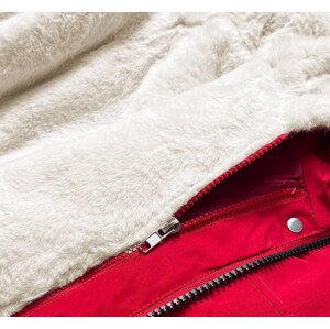 Červeno-ecru teplá dámska zimná bunda (W629) Červená M (38)