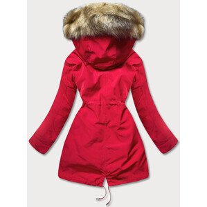 Červeno-ecru teplá dámska zimná bunda (W629) Červená XL (42)