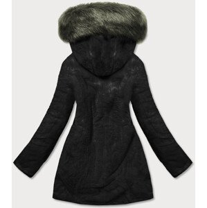 Kaki-čierna teplá dámska obojstranná zimná bunda (W610) černá XL (42)