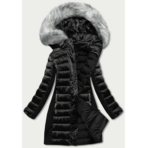 Čierna dámska zimná bunda z rôznych spojených materiálov (DK067-1) černá S (36)