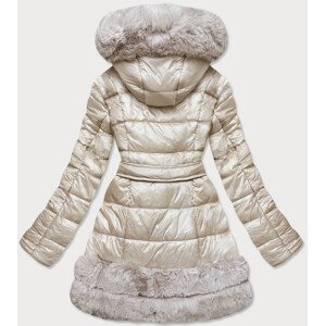Dámska prešívaná zimná bunda v ecru farbe, obšitá kožušinou (FM16-02) ecru XL (42)