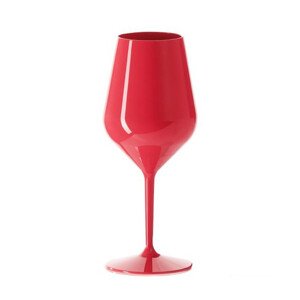 Červená nerozbitná plastová sklenice na víno 470 ml
