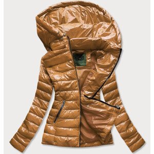 Krátká prošívaná dámská bunda v hořčicové barvě s kapucí model 16146883 hnědá S (36) - CANADA Mountain