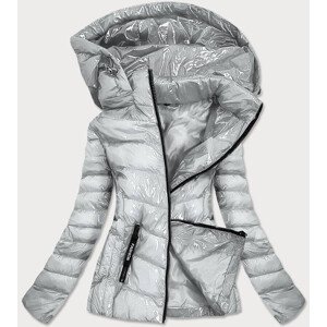 Lesklá stříbrná dámská bunda s kapucí (B9569) Silver XXL (44)