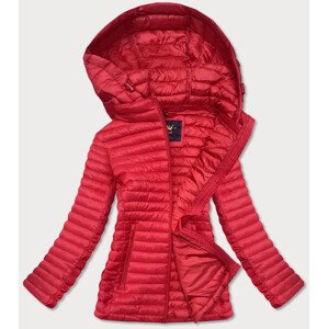 Červená prošívaná bunda s kapucí (LD-7218) Barva: odcienie czerwieni, Velikost: S (36)