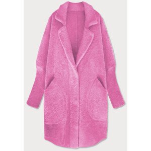 Dlouhý růžový vlněný přehoz přes oblečení typu alpaka model 17012329 Růžová jedna velikost - MADE IN ITALY