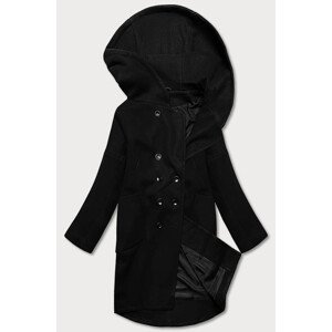 Černý dámský kabát plus size s kapucí model 17099562 černá 46 - ROSSE LINE