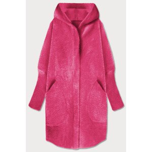 Dlouhý růžový vlněný přehoz přes oblečení typu "alpaka" s kapucí model 17229042 Růžová jedna velikost - MADE IN ITALY