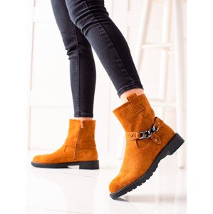 Praktické oranžové dámské  kotníčkové boty na plochém podpatku 37