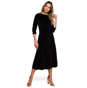 Dámské sametové midi šaty s rukávy černé  model 18394435 - Moe Velikost: XL, Barvy: černá