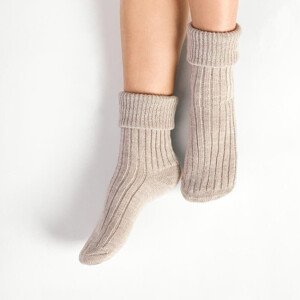 Pletené ponožky na spaní 067 béžové s vlnou Barva: Béžová, Velikost: 38/40