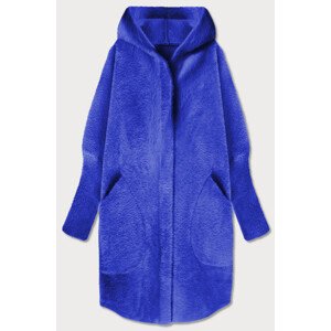 Dlouhý vlněný přehoz přes oblečení typu "alpaka" v chrpové barvě s kapucí model 17144745 Modrá ONE SIZE - MADE IN ITALY