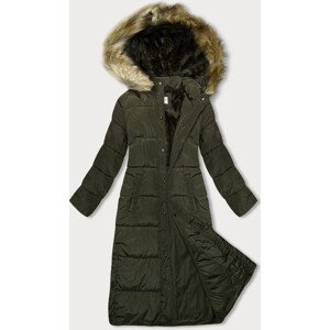 Dlouhá dámská zimní bunda v khaki barvě (V725) zielony S (36)