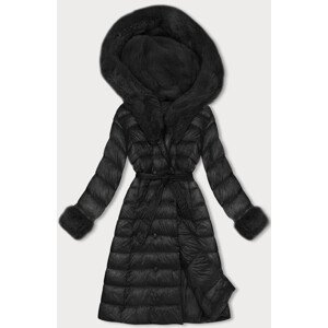 Černý dámský péřový kabát na knoflíky (5M3160-392) černá XL (42)