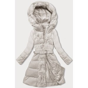 Dámská zimní bunda v ecru barvě s ozdobnou kožešinou (5M3158-254) Béžová XL (42)