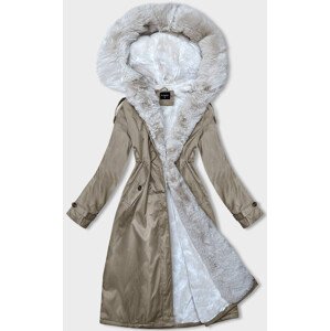 Béžová dámská zimní bunda parka s kožešinou (B557-46046) Béžová XL (42)