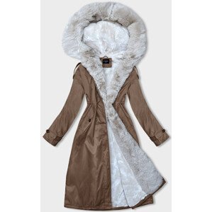 Hnědo-béžová dámská zimní bunda parka s kožešinou (B557-14046) Hnědá XXL (44)