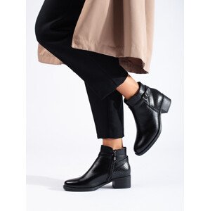Stylové černé  kotníčkové boty dámské na širokém podpatku  36