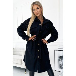 černý dámský kabát s knoflíky a zavazováním v pase model 18973458 - numoco basic Možnost: UNI