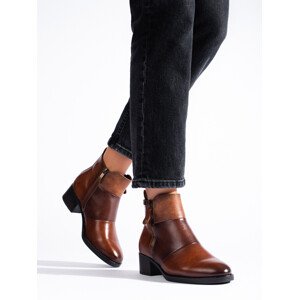Originální dámské  kotníčkové boty hnědé na širokém podpatku  39