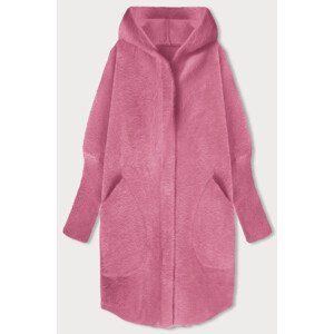 Světle růžový dlouhý vlněný přehoz přes oblečení typu alpaka s kapucí model 19012677 Růžová ONE SIZE - MADE IN ITALY