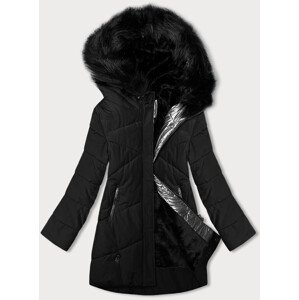 Černá dámská zimní bunda s kožešinou (V715) černá S (36)