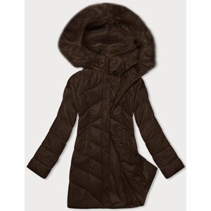Tmavě hnědá dámská zimní bunda s kapucí (H-898-23) Hnědá XL (42)