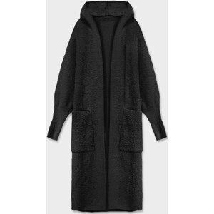 Dlouhý černý vlněný přehoz přes oblečení typu alpaka s kapucí model 18042461 černá ONE SIZE - MADE IN ITALY