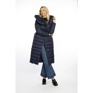 Tmavě modrý prošívaný kabát s vysokým stojáčkem a kapucí (AG1-J9062C) Modrá 48