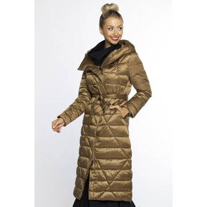 Zlatohnědý prošívaný kabát s kapucí (AG1-J9069) Hnědá XL (42)
