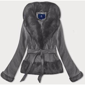 Krátká dámská bunda v grafitové barvě se zavazováním model 19152023 - Ann Gissy Barva: šedá, Velikost: XL (42)