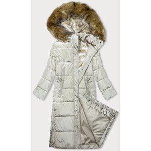 Dlouhá zimní bunda v ecru barvě s kapucí (V726) ecru XL (42)