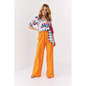 Široké kalhoty s oranžovými elastickými kapsami XL