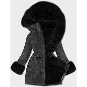 Černá dámská džínová bunda s kožešinovou podšívkou (R8068-101) černá XS (34)