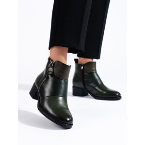 Klasické  kotníčkové boty zelené dámské na širokém podpatku  38