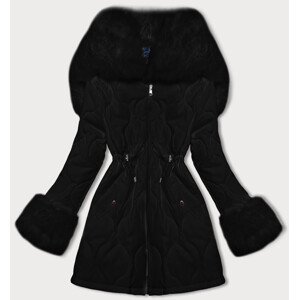 Černá dámská prošívaná zimní bunda s kožešinovou podšívkou model 19387503 - Ann Gissy Barva: černá, Velikost: S (36)