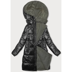 Čierno-khaki hrubšia dámska zimná obojstranná bunda (V768G) odcienie czerni XXL (44)