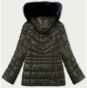 Prešívaná dámska zimná bunda v khaki farbe (V776G) odcienie zieleni 3XL