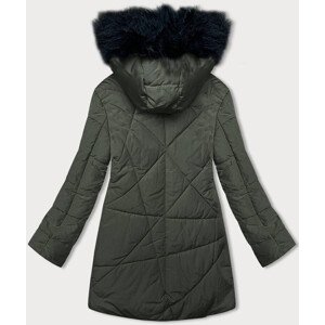 Dámska zimná bunda v khaki farbe s kožušinou (V715) odcienie zieleni S (36)